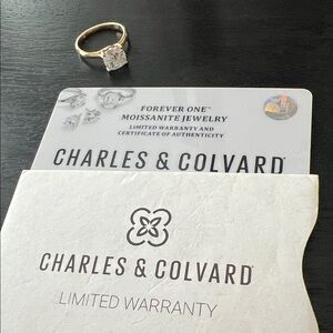 Charles & Colvard 2.40CTW Cushion Near-Colorless Moissanite Ring, 14K Yellow 7.0